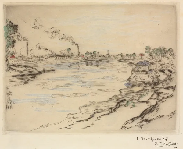 La Seine, à Asnières av Jean François Raffaëlli