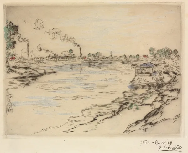 La Seine, à Asnières av Jean François Raffaëlli