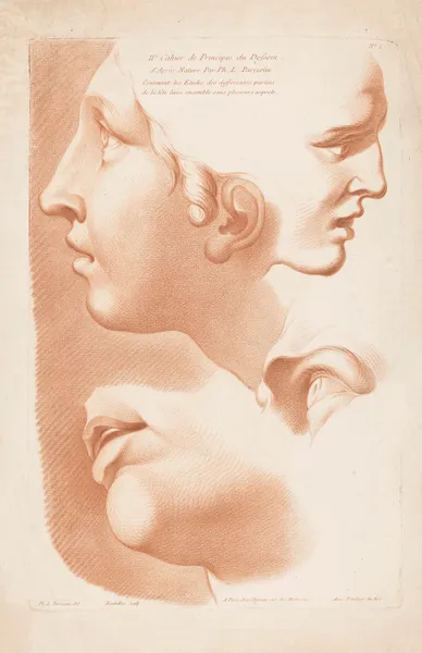 Two women’s faces, mouth and eye av Louis-François Roubiliac
