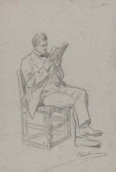 Homme lisant, assis sur une chaise av Jean-François Taelemans