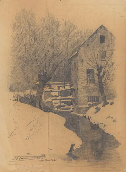 Laeken (moulin à eau sous la neige) av Jean-François Taelemans