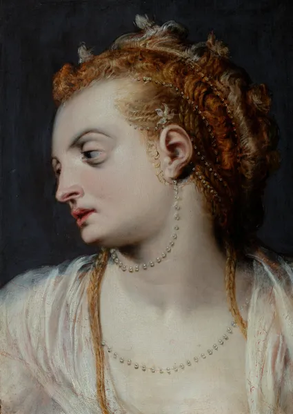 Studie hlavy mladé ženy v bílém av Frans Floris