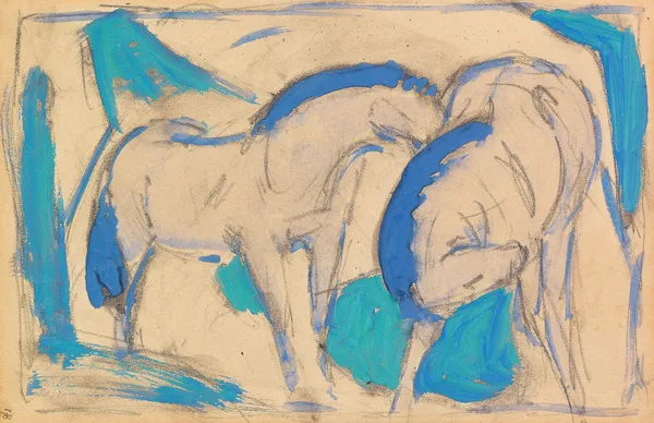 Zwei Pferde, blaugrün av Franz Marc