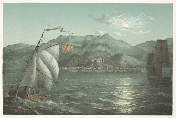 Vista genl. de la cuidad y montañas de Baracoa av Pierre Toussaint Frédéric Mialhe