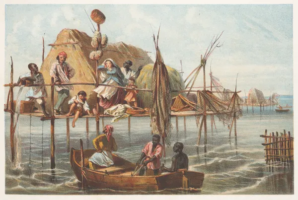 Vivienda de los pescadores de esponjas av Pierre Toussaint Frédéric Mialhe