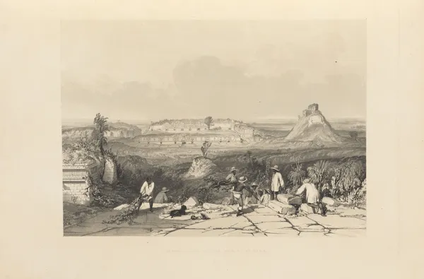 General view of Las Monjas at Uxmal av Frederick Catherwood