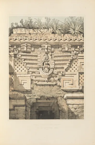Ornament over the principal doorway Casa del Gobernadao Uxmal av Frederick Catherwood