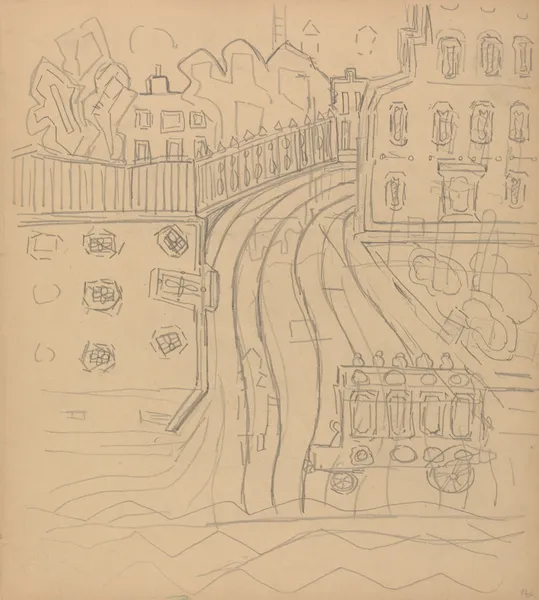 Cave of the Golden Calf; City Street with Omnibus av Spencer Frederick Gore