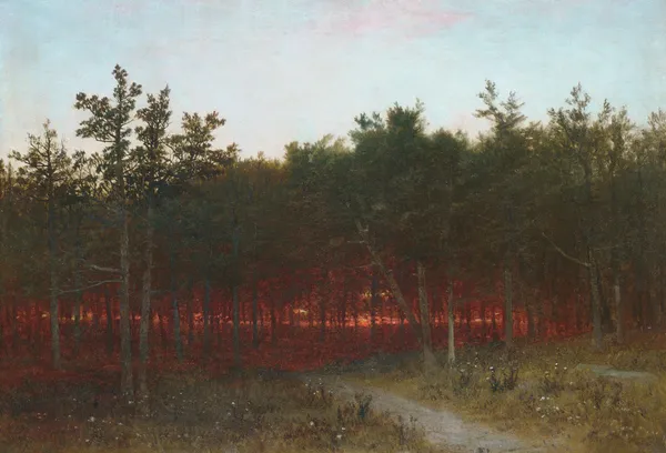 Twilight in the Cedars at Darien, Connecticut av John Frederick Kensett