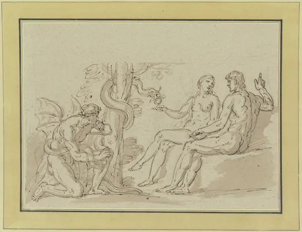 Der Sündenfall, am Baum der Erkenntnis kauert ein Dämon av Heinrich Friedrich Füger