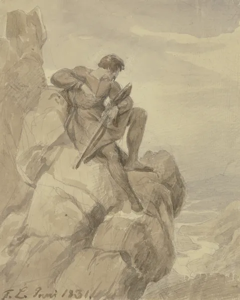 Jäger (Räuber) in den Bergen av Karl Friedrich Lessing