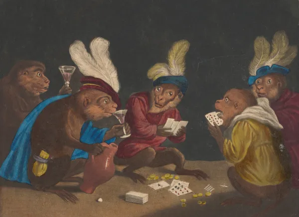 The Singerie [Five monkeys playing cards] av Alexandre-Gabriel Decamps