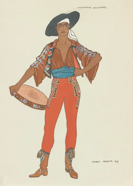 Costume design drawing for Alexandre Volinine as le Bohémien in Amarylla, Ballet de Glazounow av George Barbier