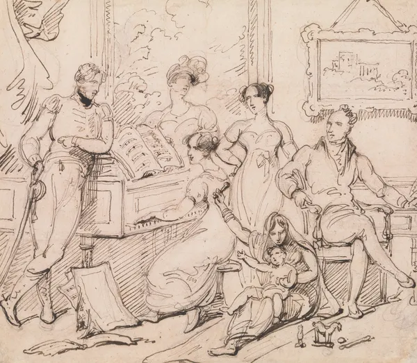 A Family Group Around a Piano av George Chinnery