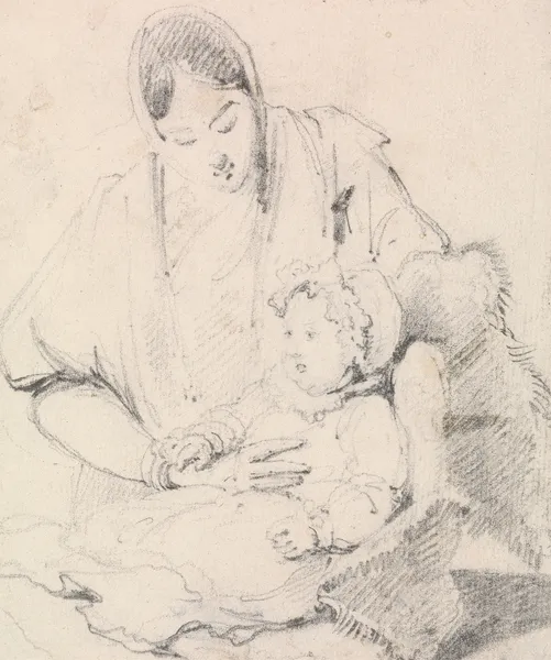 Young Indian Nurse with English Child av George Chinnery