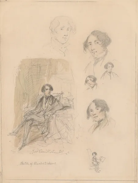 Charles Dickens; 7 original pencil sketches av George Cruikshank