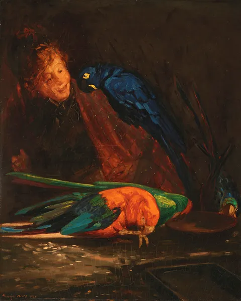 Woman with Macaws av George Luks