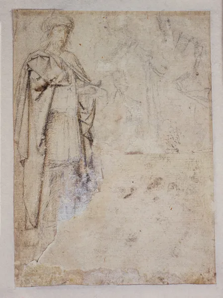 Figurenstudie des Kambyses, oben rechts Gewandstudien av Gerard David