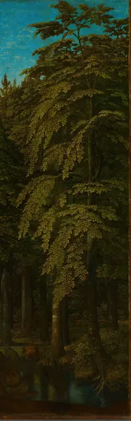 View in a Forest, outer right wing of a triptych av Gerard David