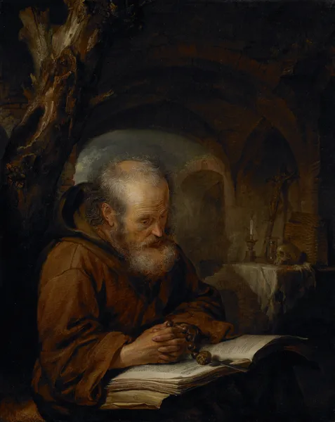 A Hermit Praying av Gerrit Dou