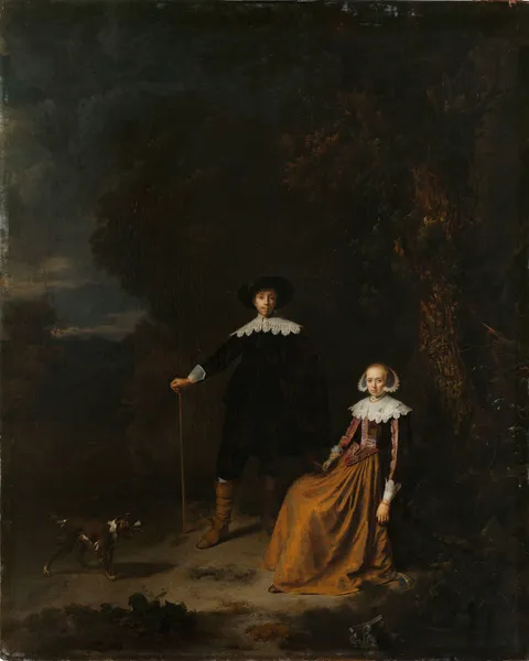 Portrait of a Couple in a Landscape av Gerrit Dou