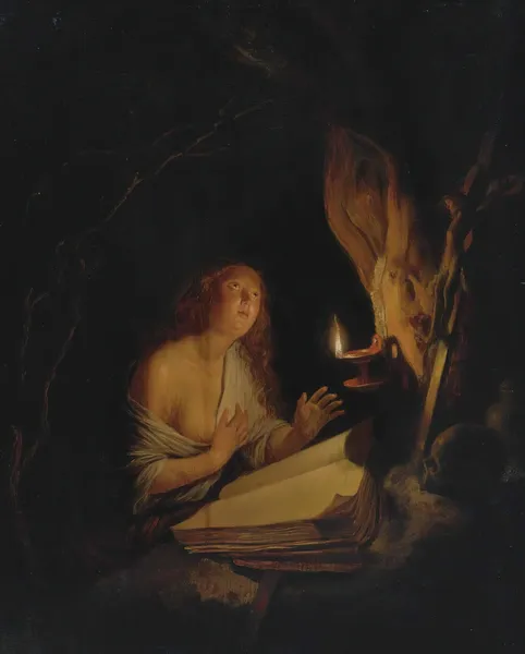 The Penitent Magdalene By Candlelight av Gerrit Dou