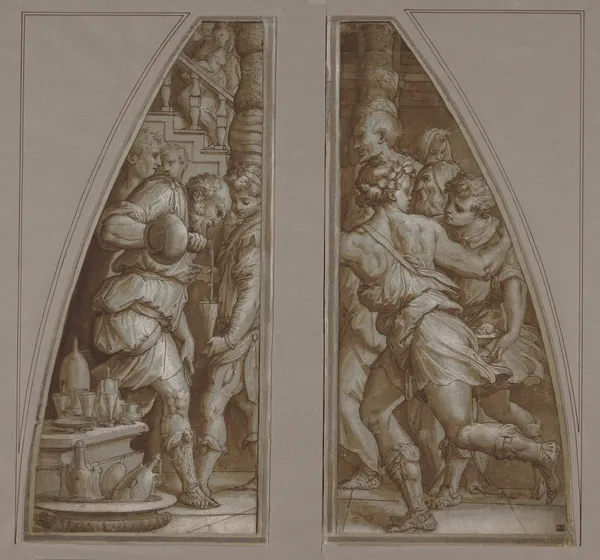 ‘Bearded Man Filling a Glass’ and ‘Youth Running’ av Giorgio Vasari