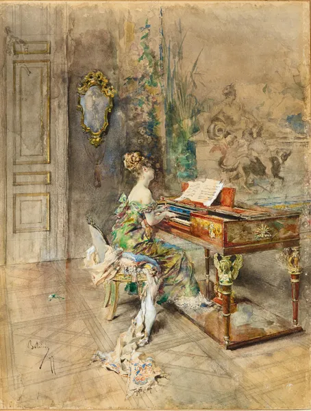 Pianista in abito settecentesco av Giovanni Boldini
