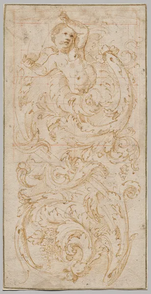 Design for a Frieze with a Putto and Acanthus Leaves av Giulio Romano