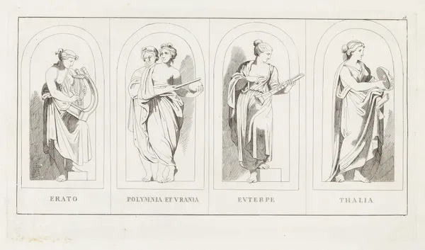 Erato, Polymnia et Vrania, Euterpe, Thalia av Giulio Romano