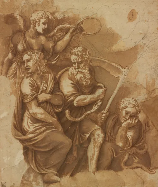 Victory, Janus, Chronos and Gaea av Giulio Romano