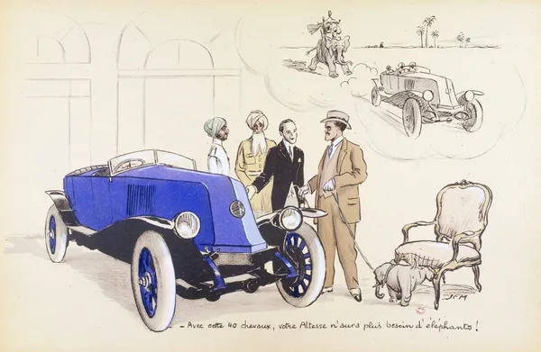 Avec cette 40 chevaux, votre Altesse n’aura plus besoin d’éléphants ! av Georges Goursat (Sem)