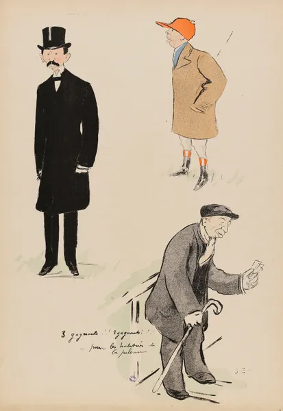 Comte Louis de Clermond Tonnerre, le jockey French et Meunier, ex-jockey av Georges Goursat (Sem)
