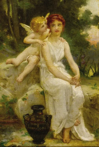 Cupid Whispering to a Young Maiden av Guillaume Seignac