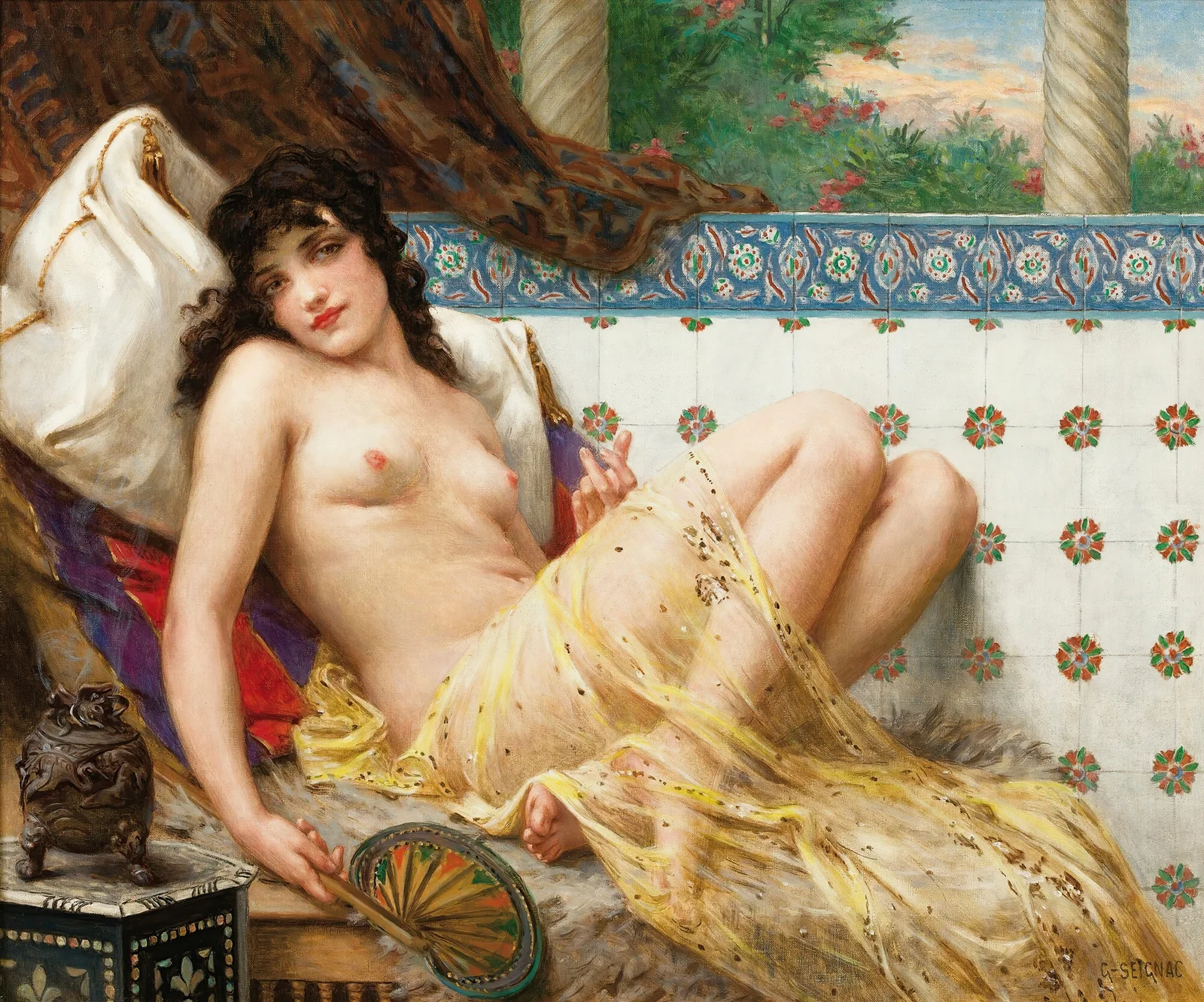 Odalisque With The Fan av Guillaume Seignac