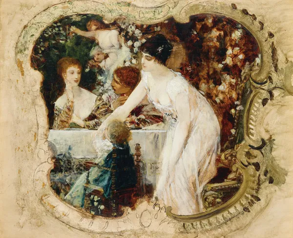 Table delights, Study for the city theatre in Karlsbad (today Karoly Vary, Cz) av Gustav Klimt