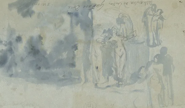 Sketches of people, including a female nude av Gustave Doré