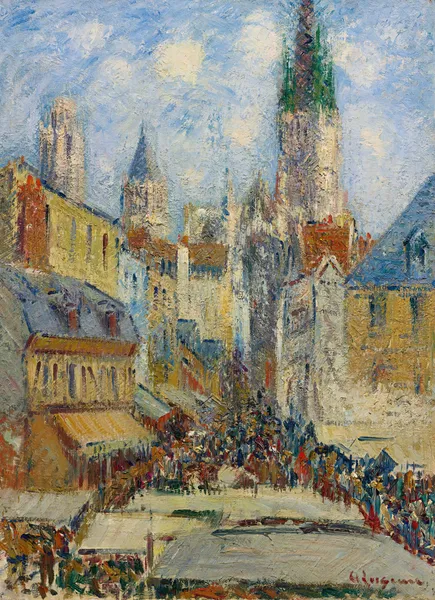La Place De La Basse, Vielle Tour Et Le Marché De La Place, Rue De L’épicerie av Gustave Loiseau