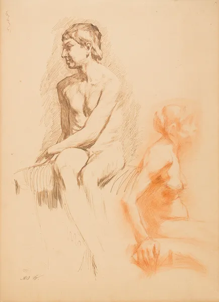 Study of a Female Nude and a Nude Boy, Seated (19th century) av Gustave Vanaise
