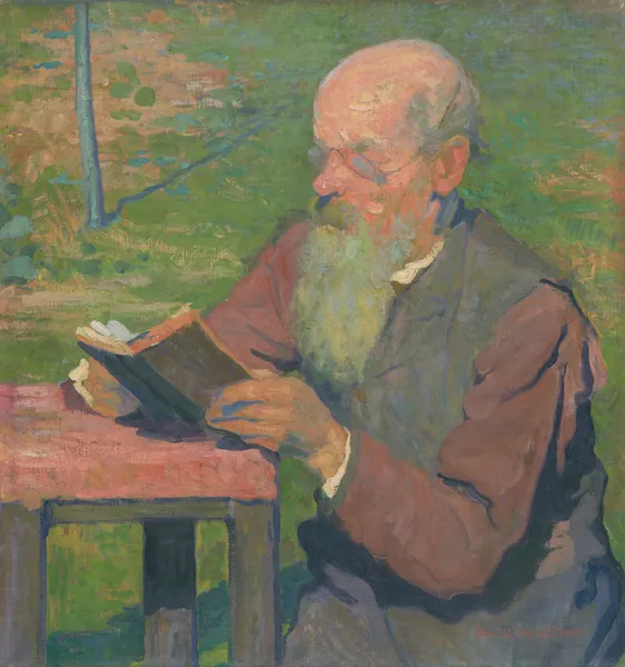 A reading old man av Elemír Halász-Hradil