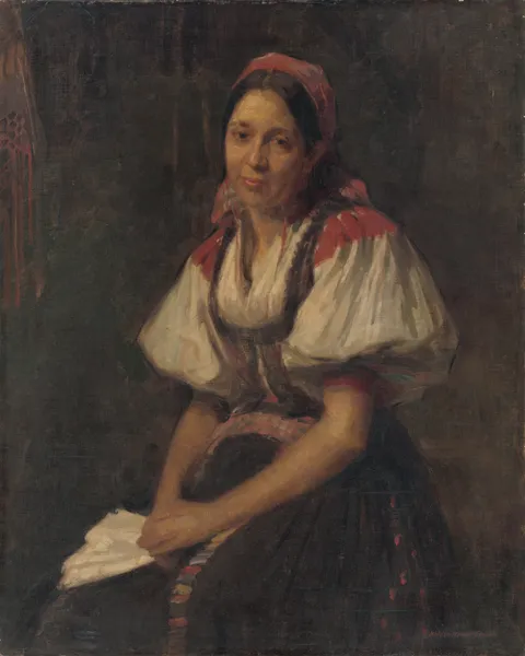 Peasant Woman in Folk Costume av Elemír Halász-Hradil