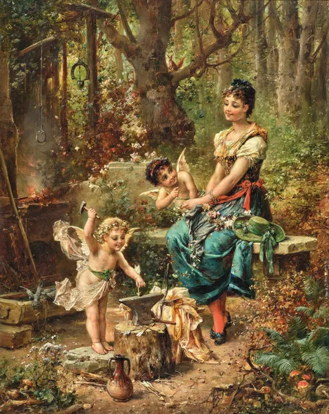 Bei der Waldschmiede (Cupid’s Arrows Being Forged) av Hans Zatzka