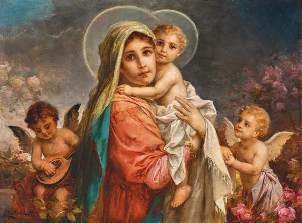 Madonna and Child with Putti av Hans Zatzka