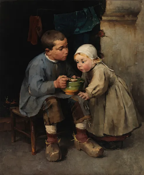 A Boy Feeding His Little Sister av Helene Schjerfbeck