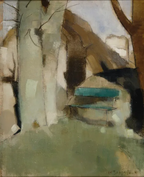 Shadow on the Wall II (Green Bench) av Helene Schjerfbeck