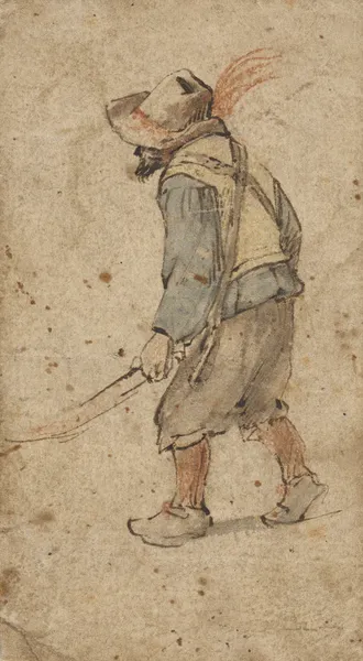 Bauer in der Haltung eines Mannes, der einen Schubkarren führt av Hendrick Avercamp