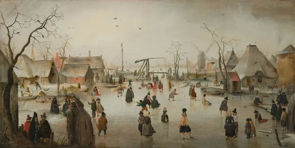 Ice-skating in a Village av Hendrick Avercamp