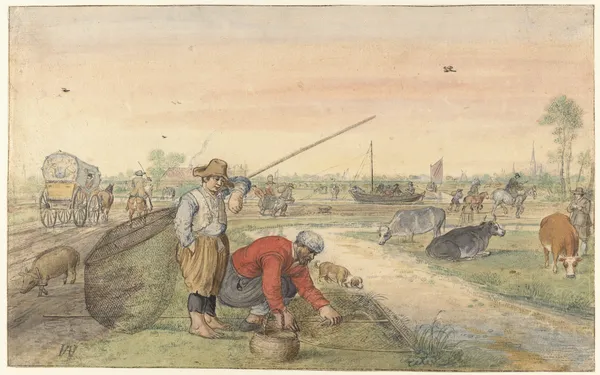 Landscape with Two Eel Fishermen by a Ditch av Hendrick Avercamp