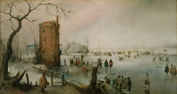 Skating Near a Town av Hendrick Avercamp