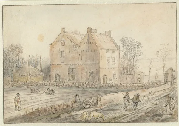 View of a Country House with Sowers in the Field av Hendrick Avercamp